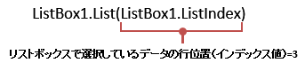 リストボックス 1列の値リストで選択しているデータをListプロパティで取得（Excel VBA)